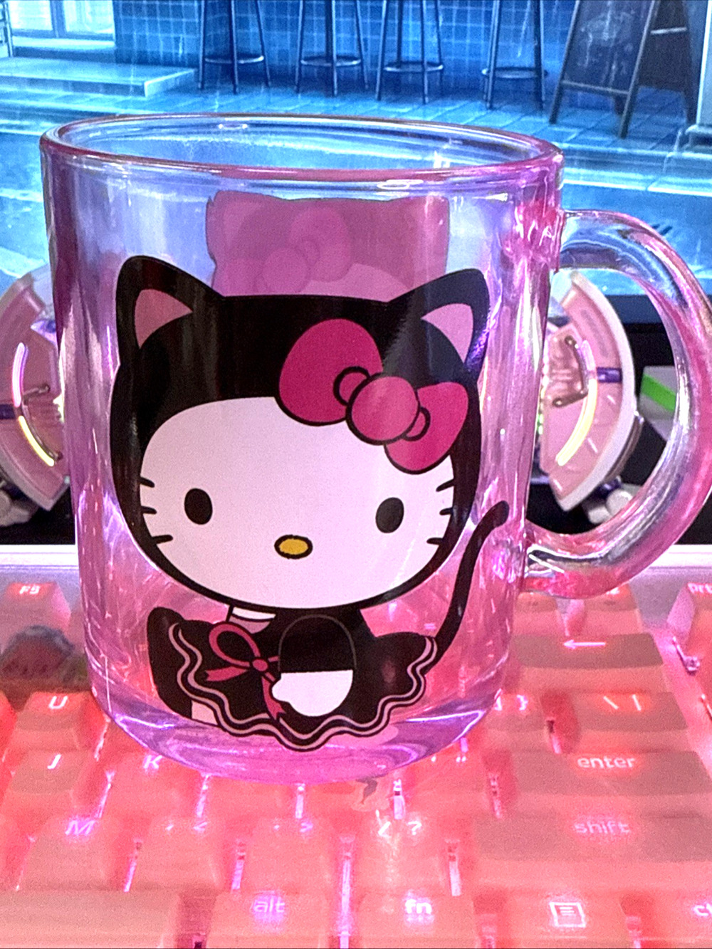 Hello Kitty Glass Mug Halloween Black Cat Pink Coffee Cup 17.5oz 2024 Sanrio